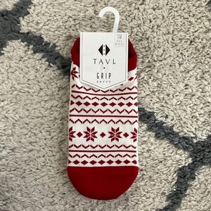 Pure Barre Red and White Patterned Grip Socks